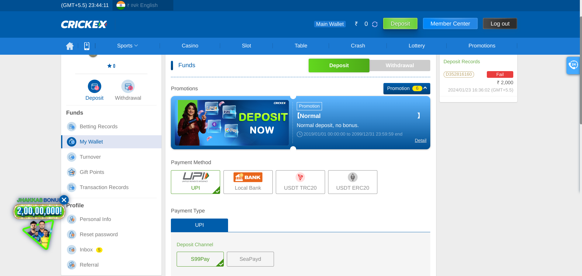 Crickex Deposit Methods and Processing Time