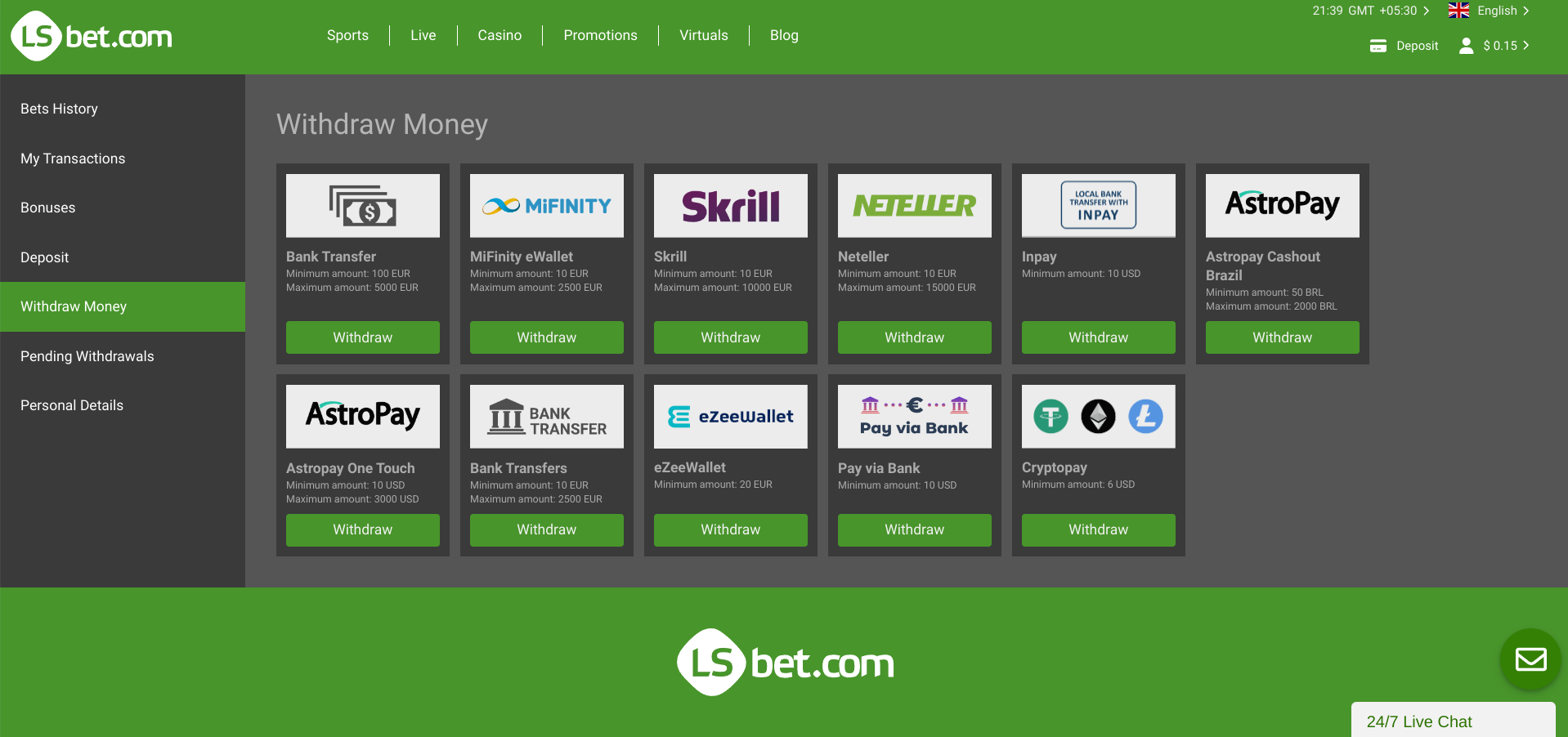 Lsbet withdraw method