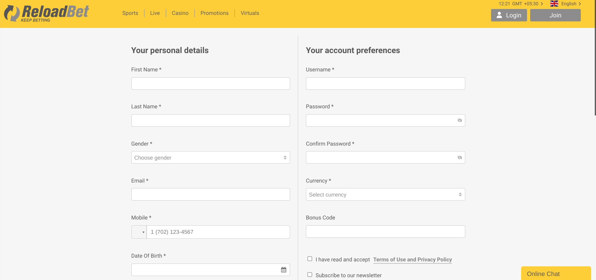 Navigating ReloadBet Registration